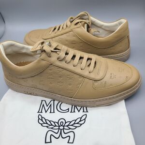 MCM Terrain Visetos Croissant Brown Low Top Logo Leather Sneakers 11 /44 NEW